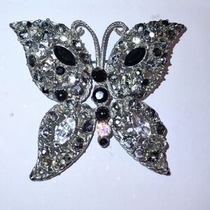 Large Butterfly Brooch Black Crystal Marquise